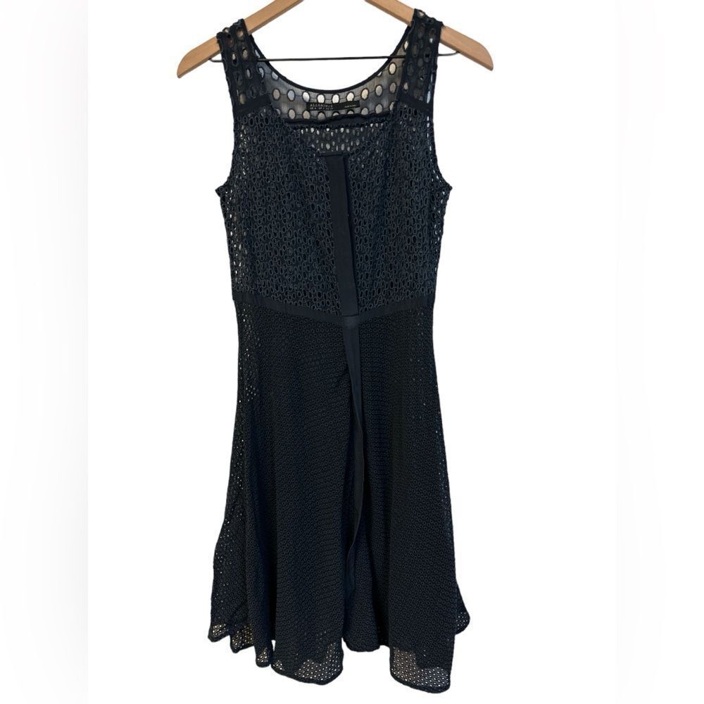 Allsaints Glesni Vest Mesh Eyelet Sheer Mini Dress Fit & Flare Navy Blue Sz 2